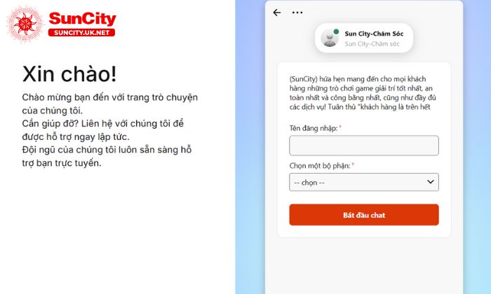 Liên hệ Suncity qua chatbot nhanh chóng, tiện ích
