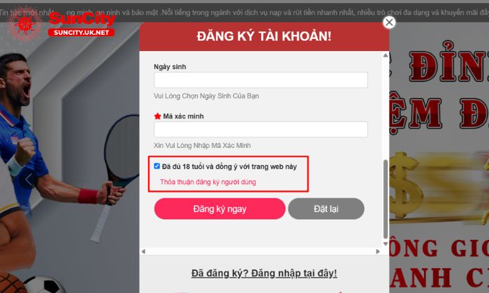 Người chơi sử dụng dịch vụ cá cược tại Suncity phải đủ 18 tuổi trở lên 